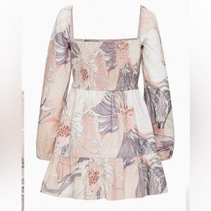 Wilfred Aritzia Tempest Mini Dress Small Linen Long Sleeve Smocked White Floral